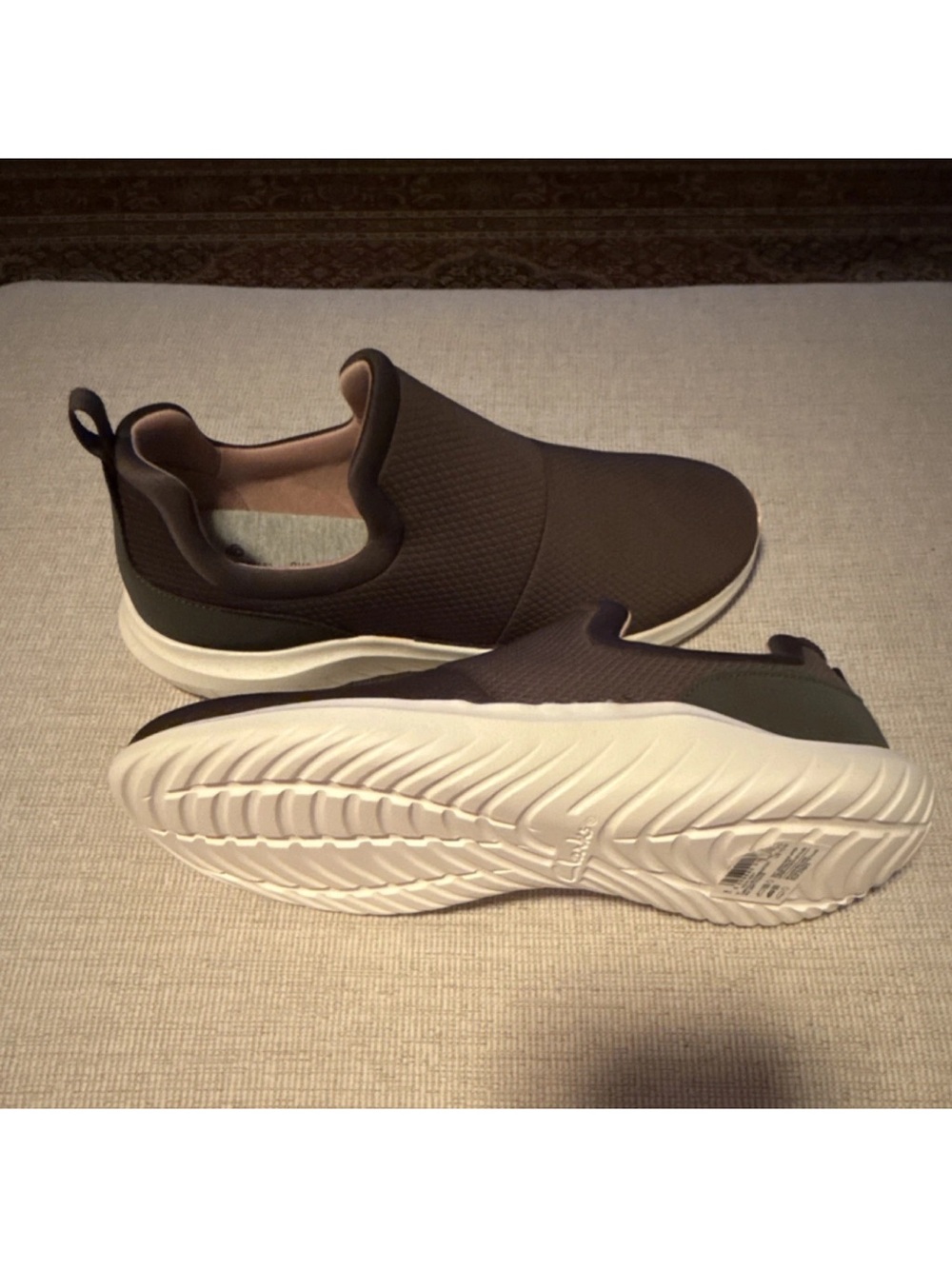 Clarks Olive Slip-On Loafers with White Outsole‎